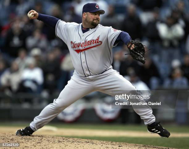 Bob Wickman of the Cleveland Indians delivers the ball in the 11th inning against the Chicago White Sox on April 5, 2006 at U.S. Cellular Field in...