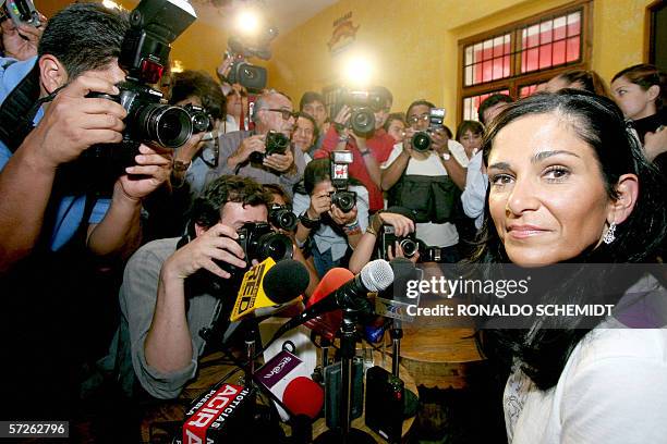 La periodista mexicana Lidia Cacho durante la presentacion de la segunda edicion de su libro "Los Demonios del Eden", en la ciudad de Puebla, Mexico...