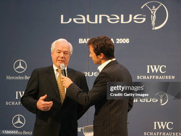 Burghard Graf Vitzthum is interviewed during the announcement of the nominations for the 7th annual Laureus World Sports Awards, at the Mercedes Benz...