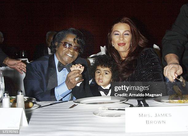 Singer James Brown, son James Brown II and wife Tommy Ray Brown attend the "Keepers of the Dream" gala dinner at the Sheraton Hotel April 6, 2006 in...
