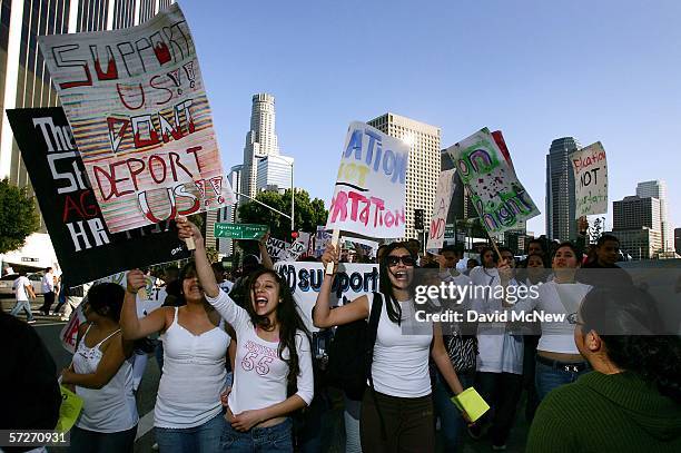 Students from the East Los Angeles community group Inner City Struggle demonstrate against HR4437 after attending a Los Angeles Unified School...