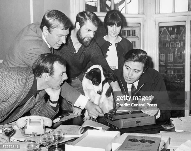Pickles, the dog who found the stolen World Cup trophy, is offered a part in the comedy film 'The Spy with a Cold Nose', 29th March 1966. With him...