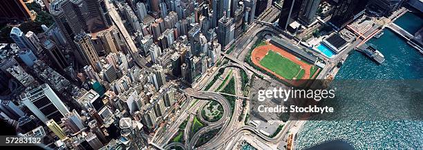 aerial view of hong kong - stadium hong kong stockfoto's en -beelden
