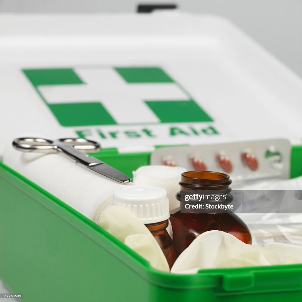 Close-up of first aid box