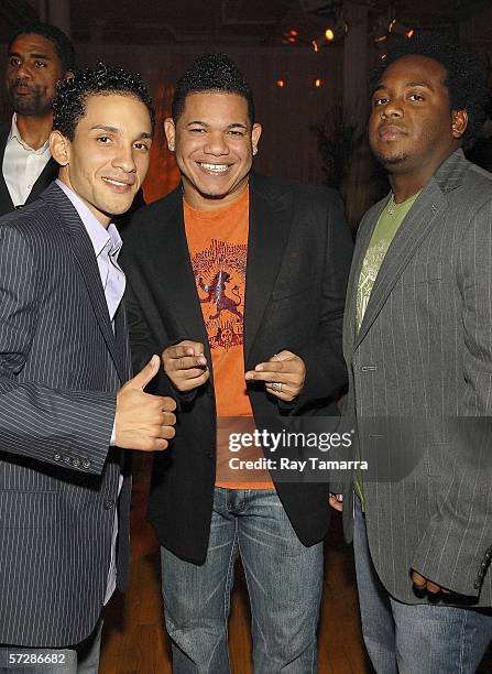 Recording group Voz A Voz members David, Gio, and Ammy attend BMI's 13th Annual Latin Awards at the Manhattan Pavilion on April 07, 2006 in New York...