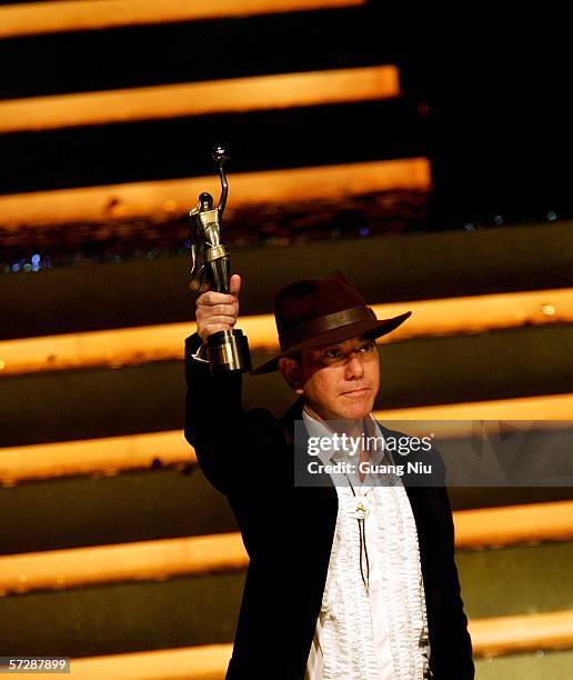 Hong Kong actor Anthony Wong wins Best Supporting Actor for "Initial D" at the 25th Hong Kong Film Award on April 8, 2006 in Hong Kong, China.