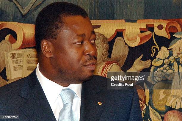 President of Togo Faure Gnassingbe attends a meeting with Pope Benedict XVI at his private library on April 8, 2006 in Vatican City.