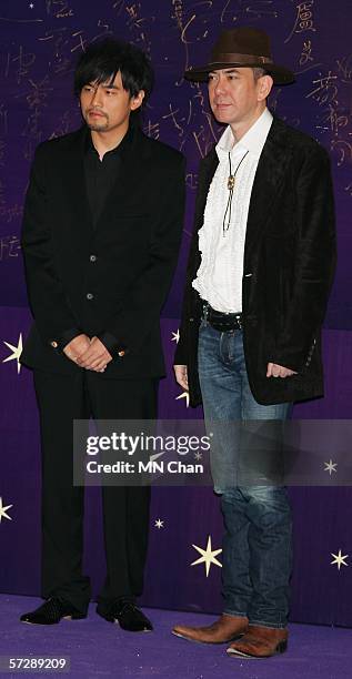 Taiwanese singer-actor Jay Chou and Hong Kong actor Anthony Wong arrive at the 25th Hong Kong Film Award on April 8, 2006 in Hong Kong, China.
