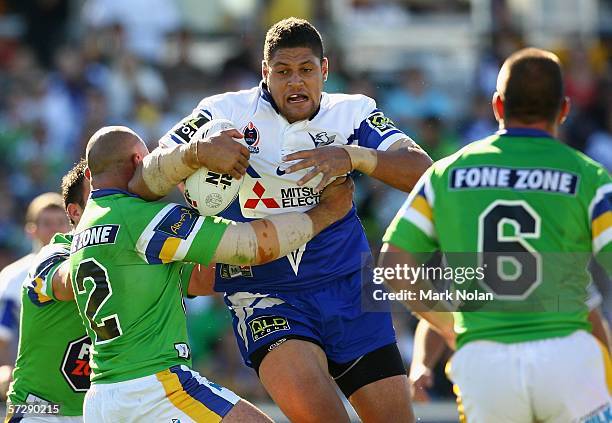 Willie Mason of the Bulldogs in action during the round five NRL match between the Canberra Raiders and the Bulldogs played at Canberra Stadium on...