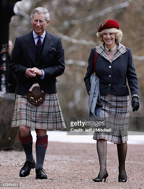 Prince Charles, Prince of Wales, and his wife Camilla, Duchess of Cornwall, in their role as the Duke and Duchess of Rothesay, arrive at Crathie...