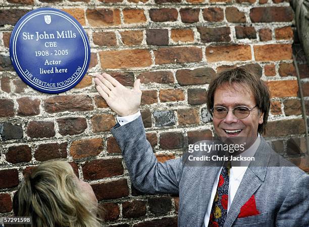 Sir Cliff Richard is seen at a plaque unveiling ceremony of Oscar-winning British actor Sir John Mills, who died last year aged 97, at Mills?s Denham...