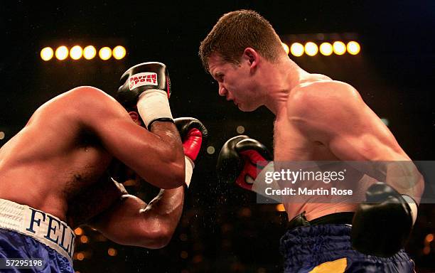 Alexander Dimitrenko of Ukraine and Fernely Feliz of Dominican Republic seen in action during the WBO Heavyweight Intercontinental Championship fight...