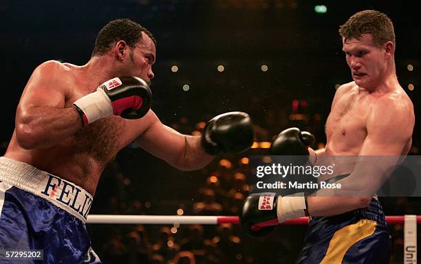 Alexander Dimitrenko of Ukraine and Fernely Feliz of Dominican Republic seen in action during the WBO Heavyweight Intercontinental Championship fight...