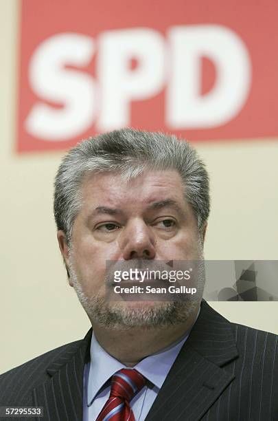 Kurt Beck, Governor of the federal state of Rhineland-Palatinate, attends a news conference during which Matthias Platzeck announced his resignation...
