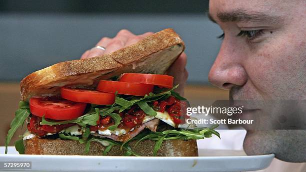 Chef and sandwich creator Scott MacDonald makes a sandwich which costs GBP 85.50 at the department store Selfridges on April 10, 2006 in London,...