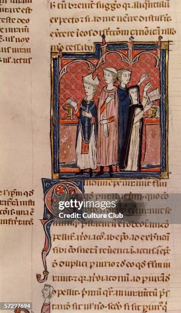 Ms 372 fol.59v A nun taking her vows and mass performed by a bishop, from 'Decrets de Gratien'