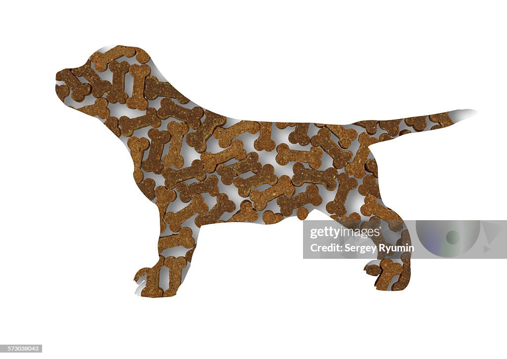 Silhouette of a standing puppy on white