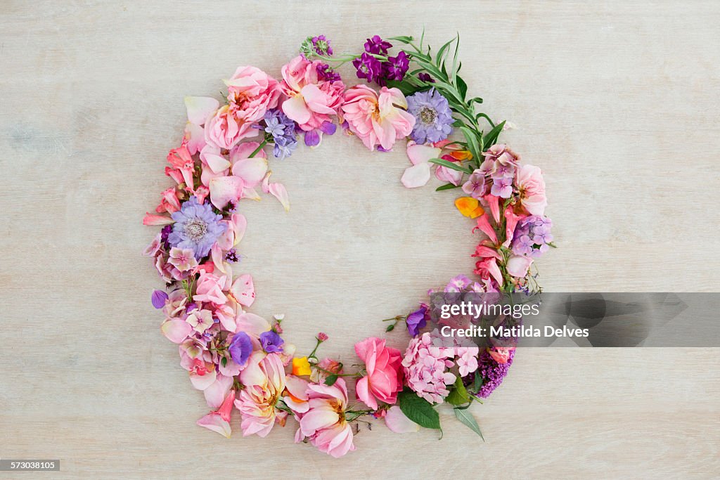 Pretty pastel pink and purple flower wreath