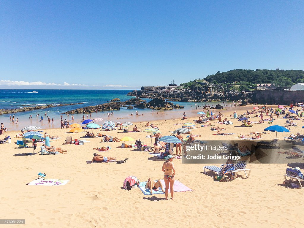 Crowded beach on a hot summer day