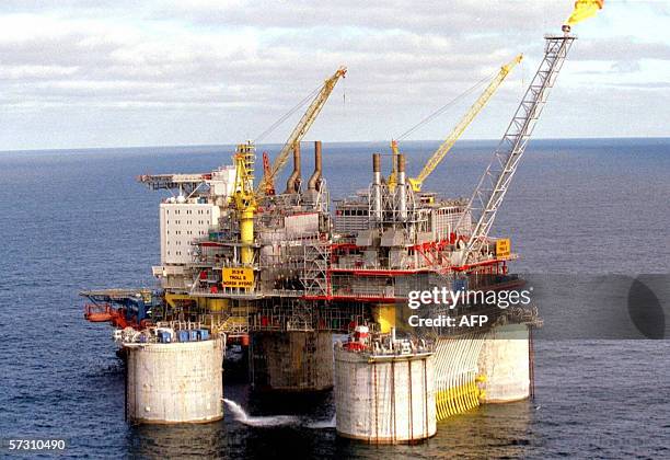 File picture showing an aerial view of a Norwegian oil production platform Troll B in the North Sea, taken in 1995. The price of Brent North Sea...