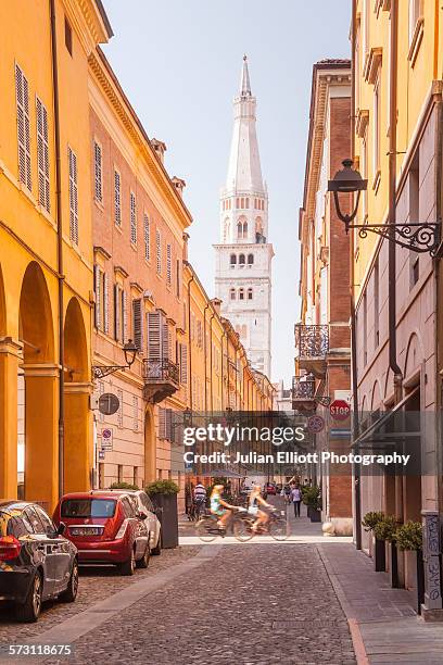 via cesare battisti in modena, italy. - modena stock pictures, royalty-free photos & images