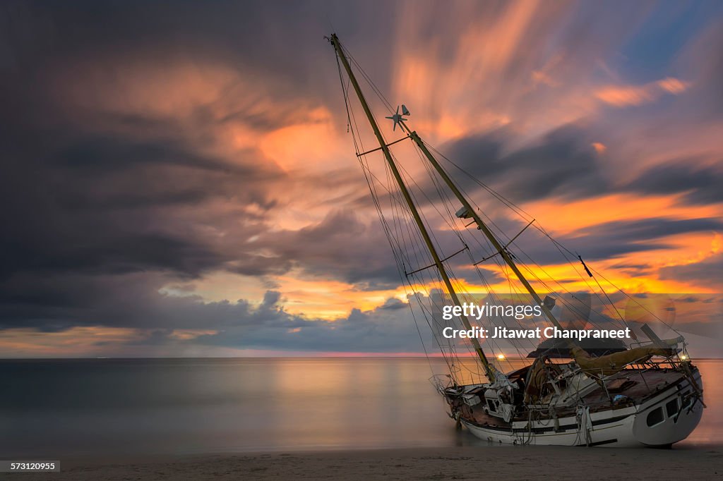 Ship wreck and sky after the rain At phuket