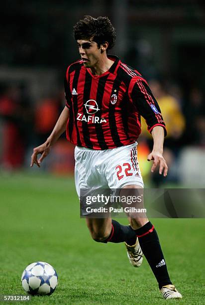 Kaka of AC Milan in action during the UEFA Champions League Quarter Final Second Leg match between AC Milan and Lyon at the San Siro Stadium on April...