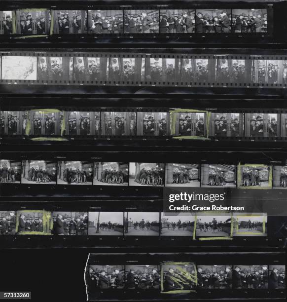 Contact sheet showing scenes at a sweet shop after rationing was ended in Britain after World War II, April 1953. Original publication: Picture Post...