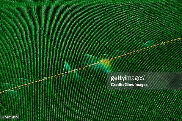 central pivot irrigation system, shot from above, nebraska - irrigation equipment stock pictures, royalty-free photos & images