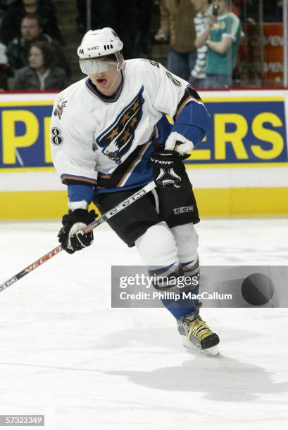 Alexander Ovechkin of the Washington Capitals skates during the game against the Ottawa Senators on April 1, 2006 at the Scotiabank Place in Ottawa,...