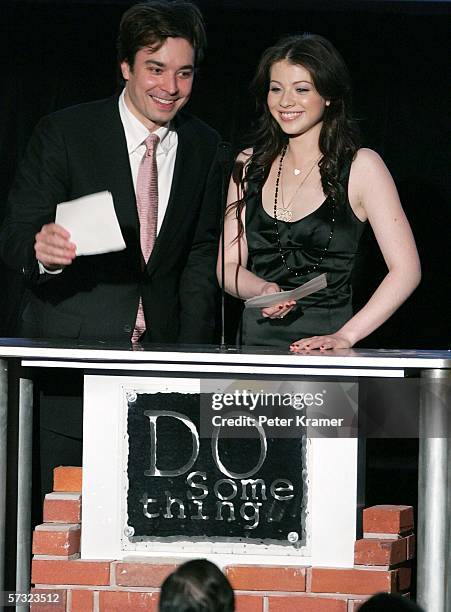 Comedian Jimmy Fallon and actress Michelle Trachtenberg speak as they attend the 2006 Brick Awards, sponsored by Kohl's, at Capitale on April 11,...