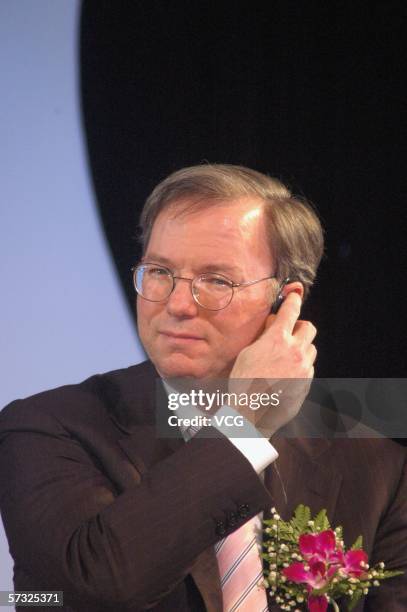 Google chief executive Eric Schmidt attends the inauguration of the company new Chinese brand name "Gu Ge" on April 12, 2006 Beijing, China. Google...