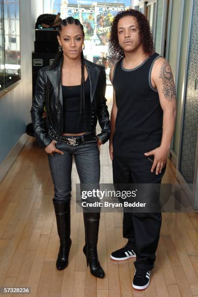 Jada Pinkett Smith and Pocket of the band Wicked Wisdom make an appearance at MTV studios for a taping of MTV 2 Presents Headbangers Ball April 12,...