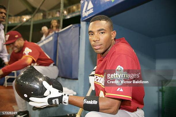 Endy Chavez of Venezuela is pictured during the game against the Dominican Republic on March 14, 2006 at Hiram Bithorn Stadium in San Juan, Puerto...