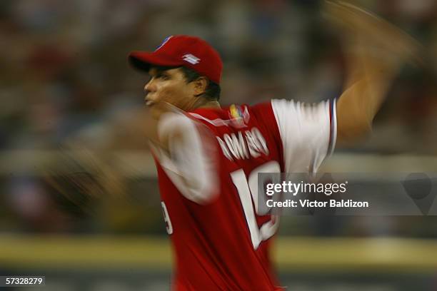 Omari Romero of Cuba pitches against Puerto Rico on March 15, 2006 at Hiram Bithorn Stadium in San Juan, Puerto Rico. Cuba defeated Puerto Rico 4-3.