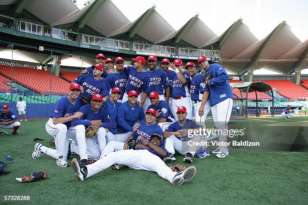 Members of Team of Puerto Rico are pictured before the game against Cuba on March 15, 2006 at Hiram Bithorn Stadium in San Juan, Puerto Rico. Cuba...