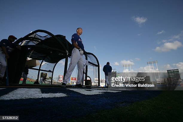 Alex Rios of Puerto Rico warms up before the game against Cuba on March 15, 2006 at Hiram Bithorn Stadium in San Juan, Puerto Rico. Cuba defeated...