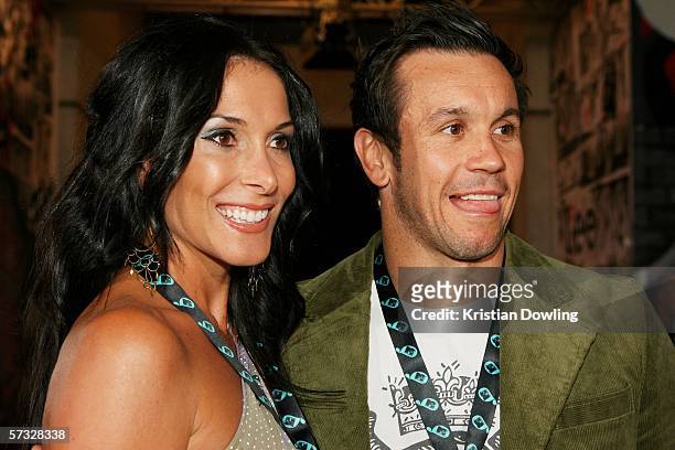 Personality Matthew Johns and his wife arrive for the second MTV Australia Video Music Awards at the Sydney SuperDome April 12, 2006 in Sydney,...
