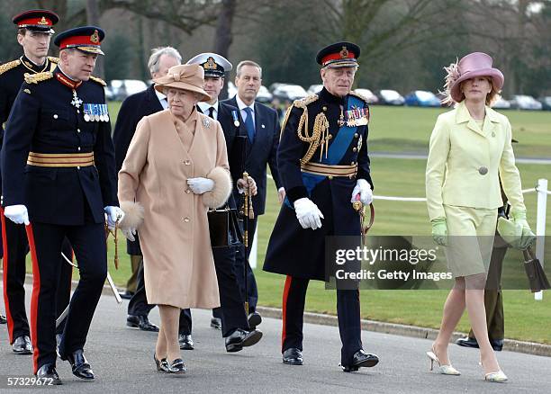 Queen Elizabeth II and Prince Philip, Duke of Edinburgh arrive for Prince Harry's passing-out Sovereign's Parade at Sandhurst Military Academy on...