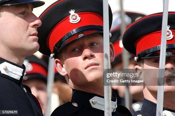 Prince William looks on at the passing-out Sovereign's Parade at Sandhurst Military Academy on April 12, 2006 in Sandhurst, England.