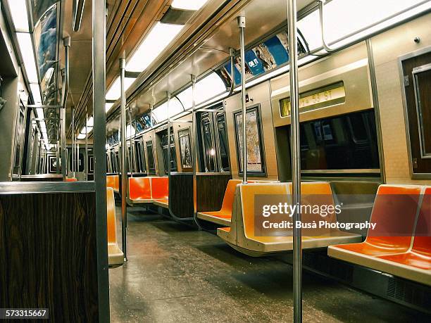 empty interior - new york city subway stock-fotos und bilder