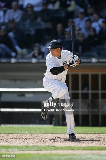 Alex Cintron of the Chicago White Sox swings at a pitch during the game against the Cleveland Indians at U.S. Cellular Field in Chicago, Illinois on...