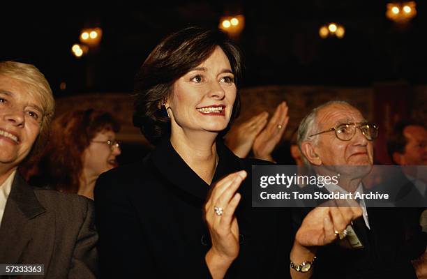 Cherie Blair applauds her husband, Tony, during a speech at the Labour Party conference in Blackpool. Sitting on her left is the Prime Minister's...