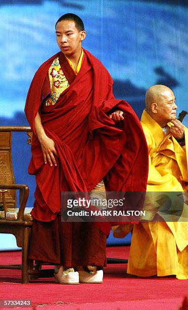 The 11th Tibetan Panchen Lama, Gyaincain Norbu, speaks at the opening of the World Buddhist Forum in Hangzhou, 13 April 2006. Gyaincain Norbu, who...