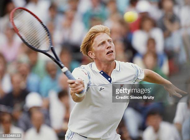 Boris Becker of Germany during the Men's Singles semi final of the Wimbledon Lawn Tennis Championship on 7 July 1989 at the All England Lawn Tennis...