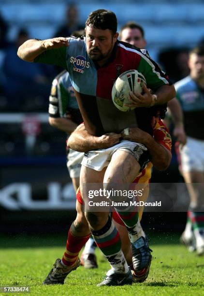 Mark Tookey of Quins drives forward during the Engage Super League match between Harlequins RL and Catalans Dragons at the Twickenham Stoop on April...