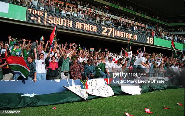 Rugby World Cup 1995, South Africa v Australia, South African fans celebrate victory over Australia.