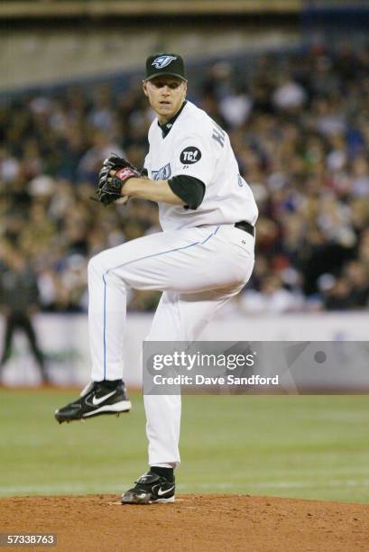 Roy Halladay of the Toronto Blue Jays pitches against the Minnesota Twins during the home opener at the Rogers Centre on April 4, 2006 in Toronto,...