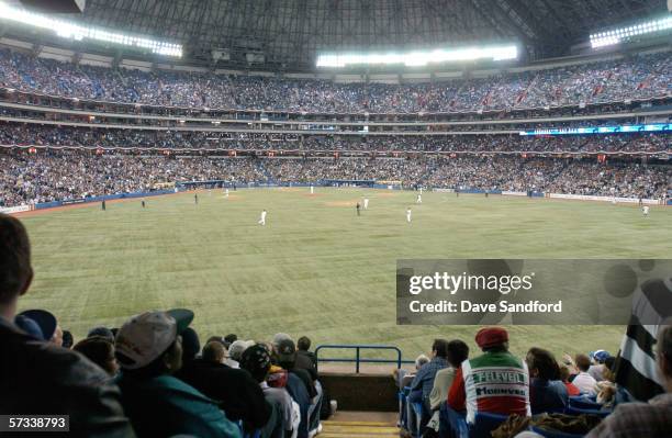 Rogers Centre is shown during the Toronto Blue Jays home opener against the Minnesota Twins on April 4, 2006 in Toronto, Ontario, Canada. The Blue...