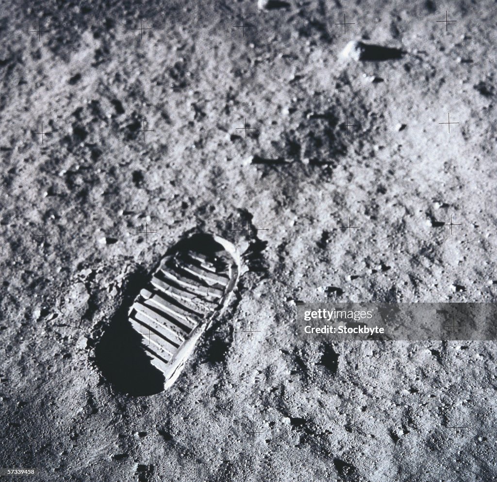 Shoe imprint on the surface of the moon